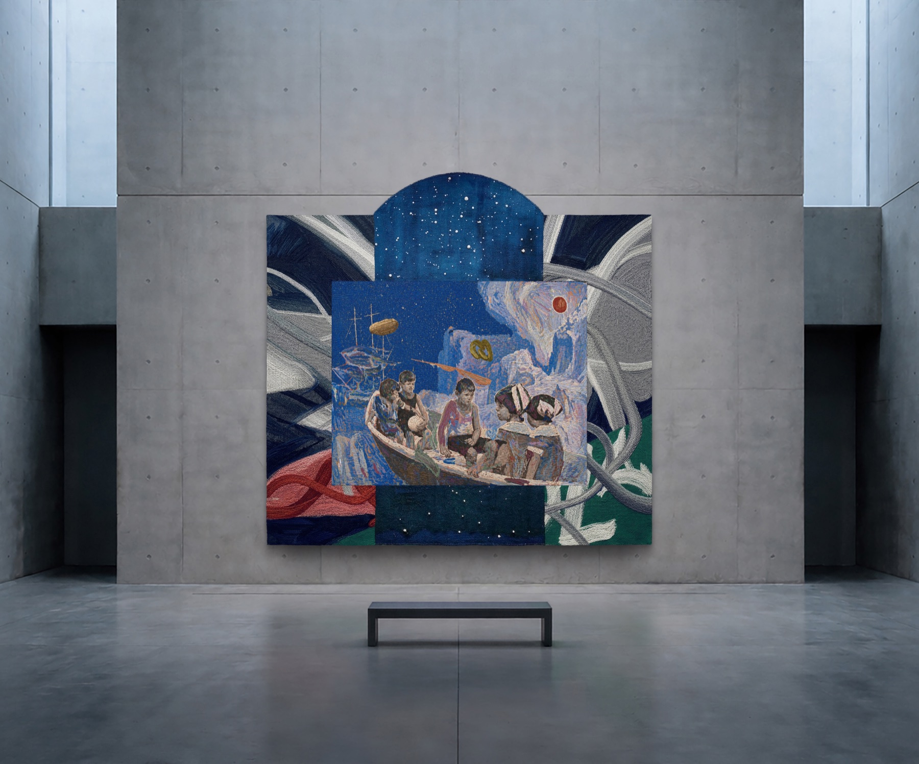 Rose Window, tapestry from LIGHT\POWER: The Kennedy Women, exhibition by contemporary artist Vincent Xeus