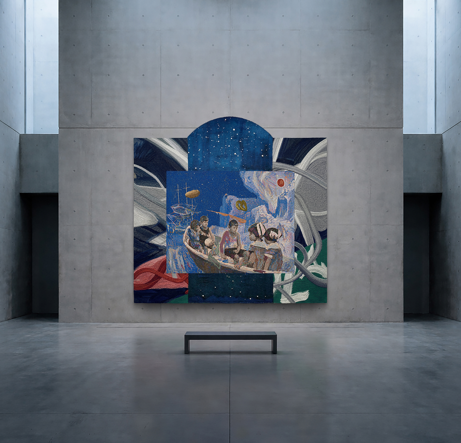 Rose Window, tapestry from LIGHT\POWER: The Kennedy Women, exhibition by contemporary artist Vincent Xeus