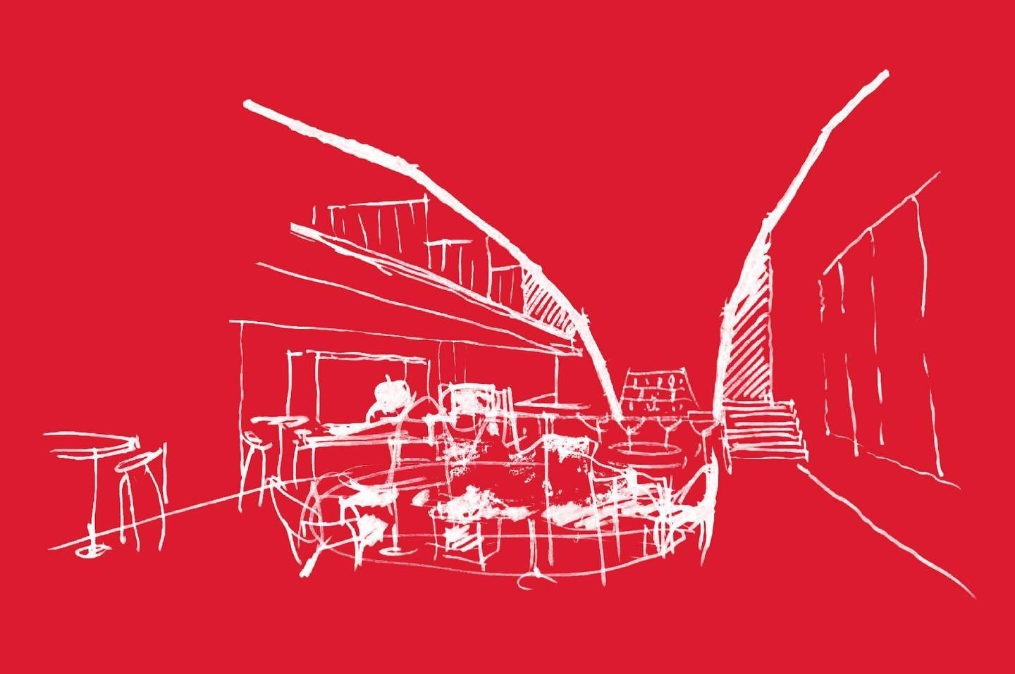 Vincent Xeus — preparatory sketch for the Budweiser Art Experiential Center, white line on Budweiser red