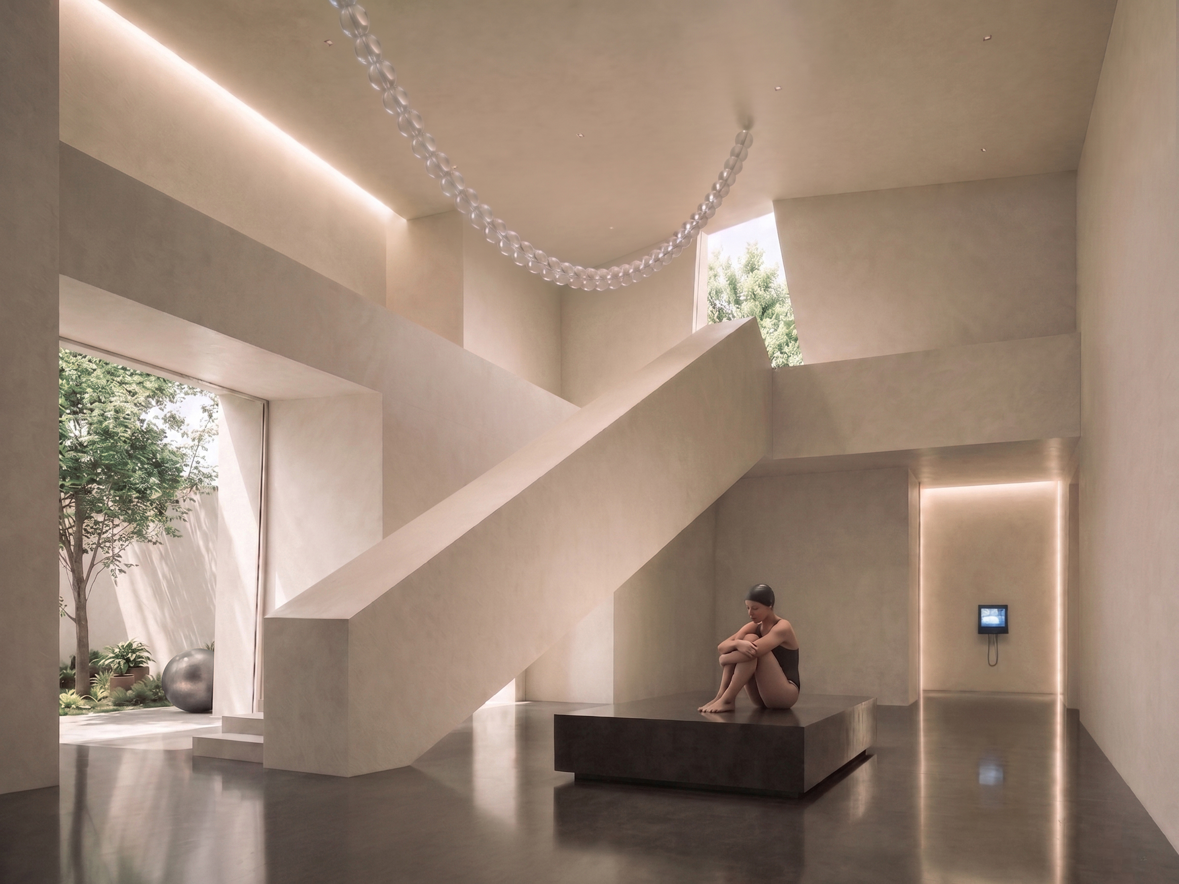 Chamber art design by Vincent Xeus, chandelier out of focus