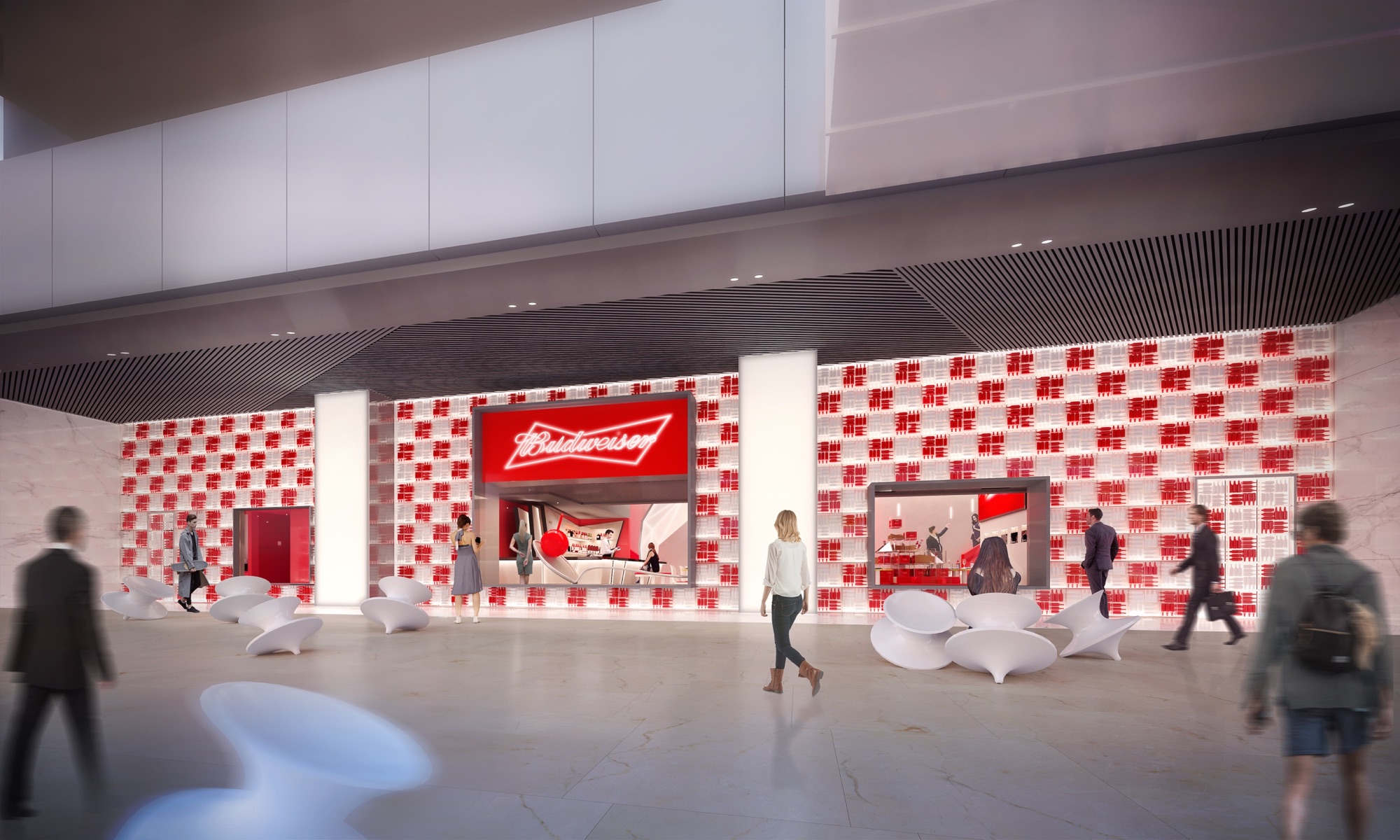 Pulse dining room — red light, Marilyn portraits, neon Pulse signage