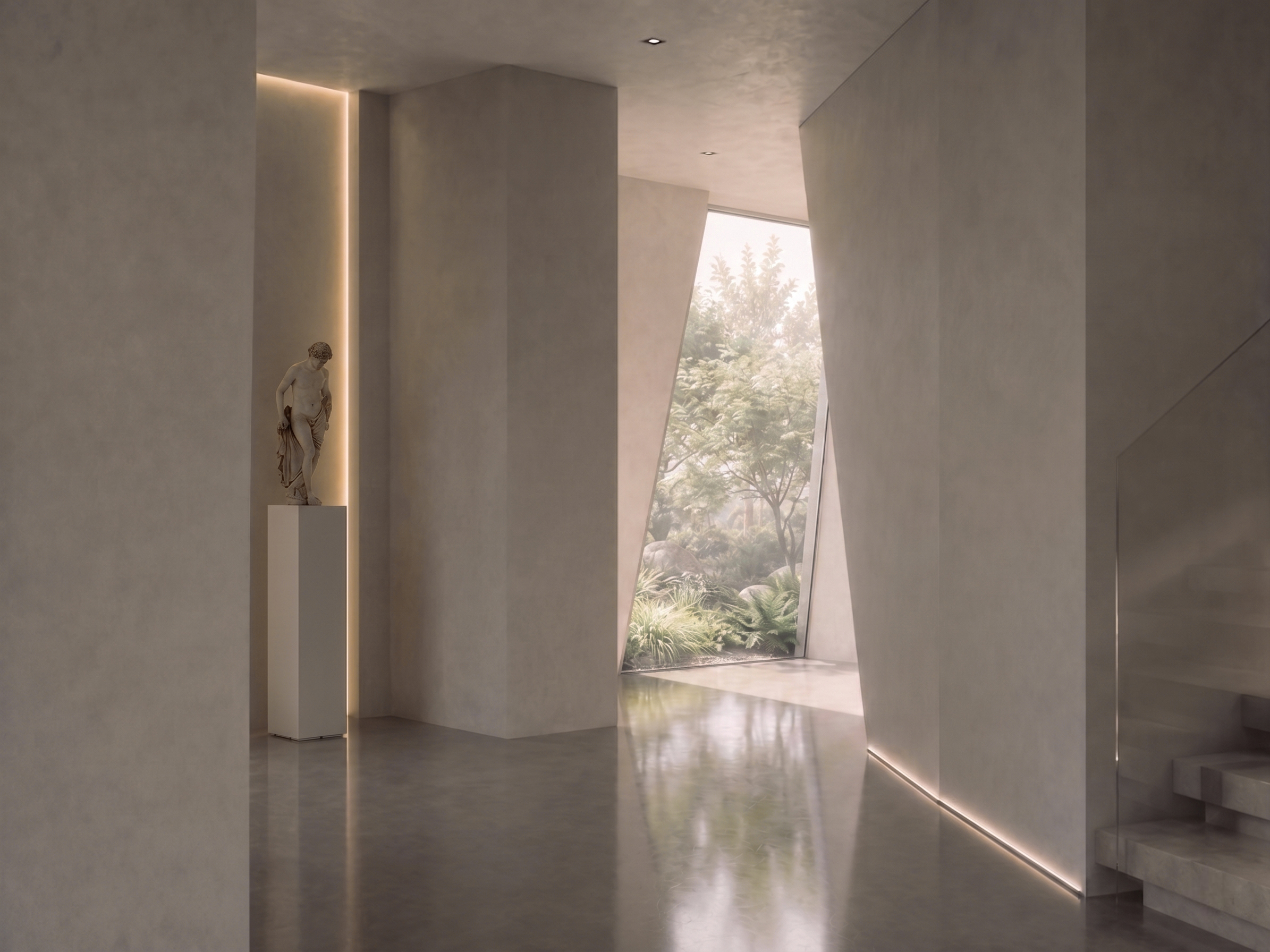 Detail — faceted stone wall against garden window