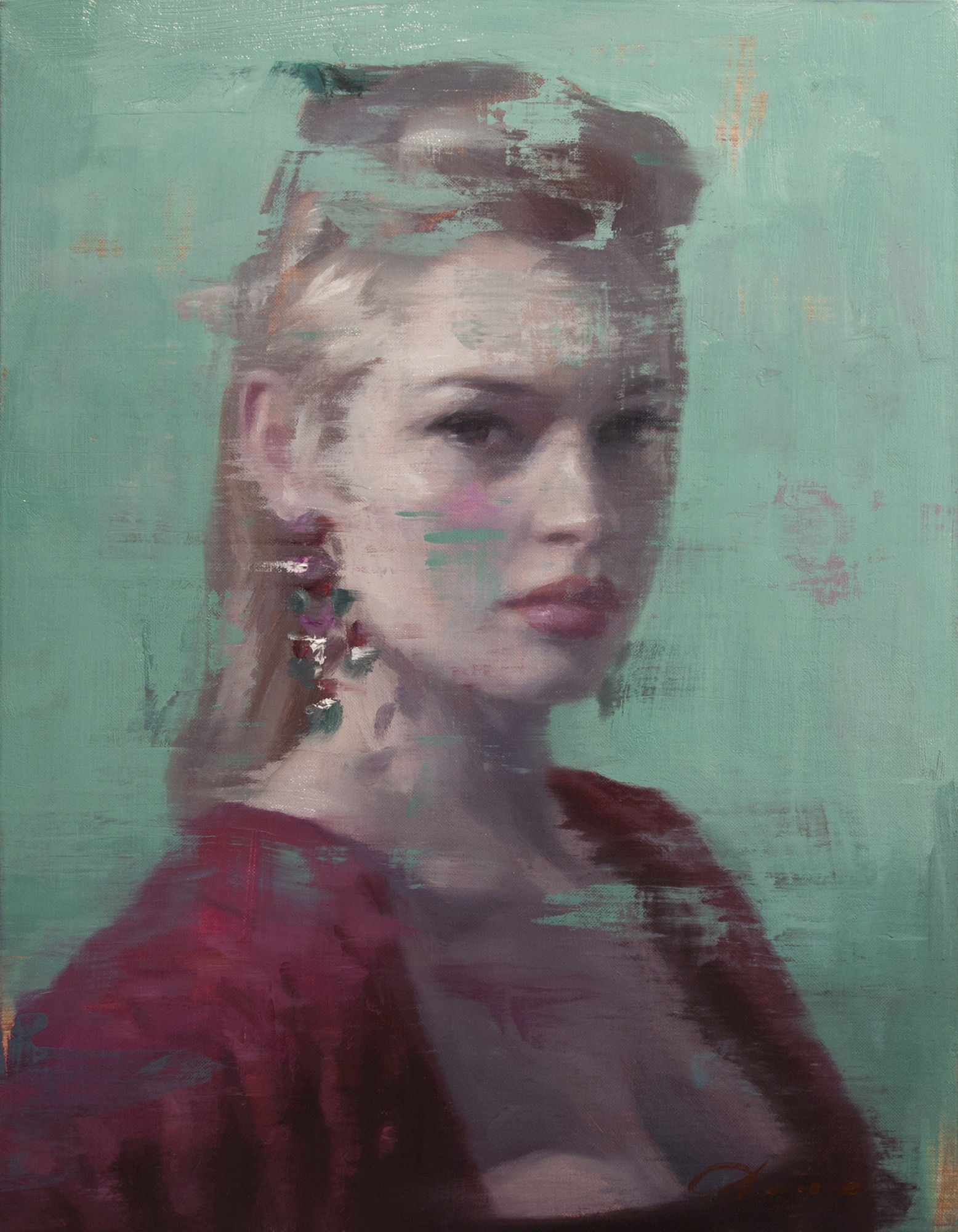 Bardot in Red, painting by Vincent Xeus